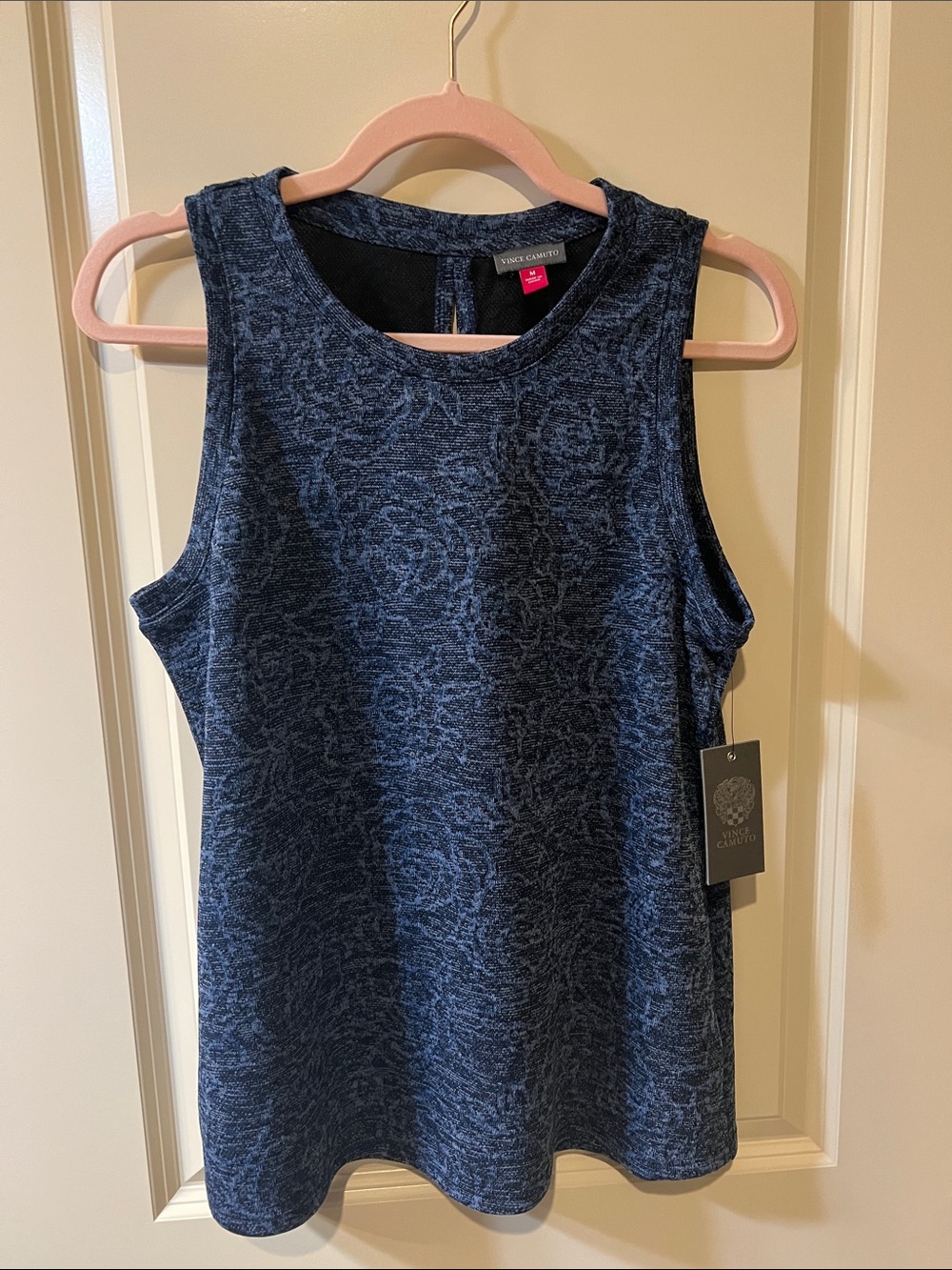 Vince Camuto Navy Textured Sleeveless Knit Shell